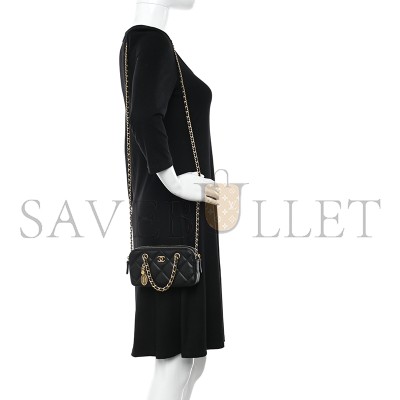 CHANEL CAVIAR QUILTED TOP HANDLE PHONE HOLDER WITH CHAIN BLACK AP3495 (18*11*4cm)